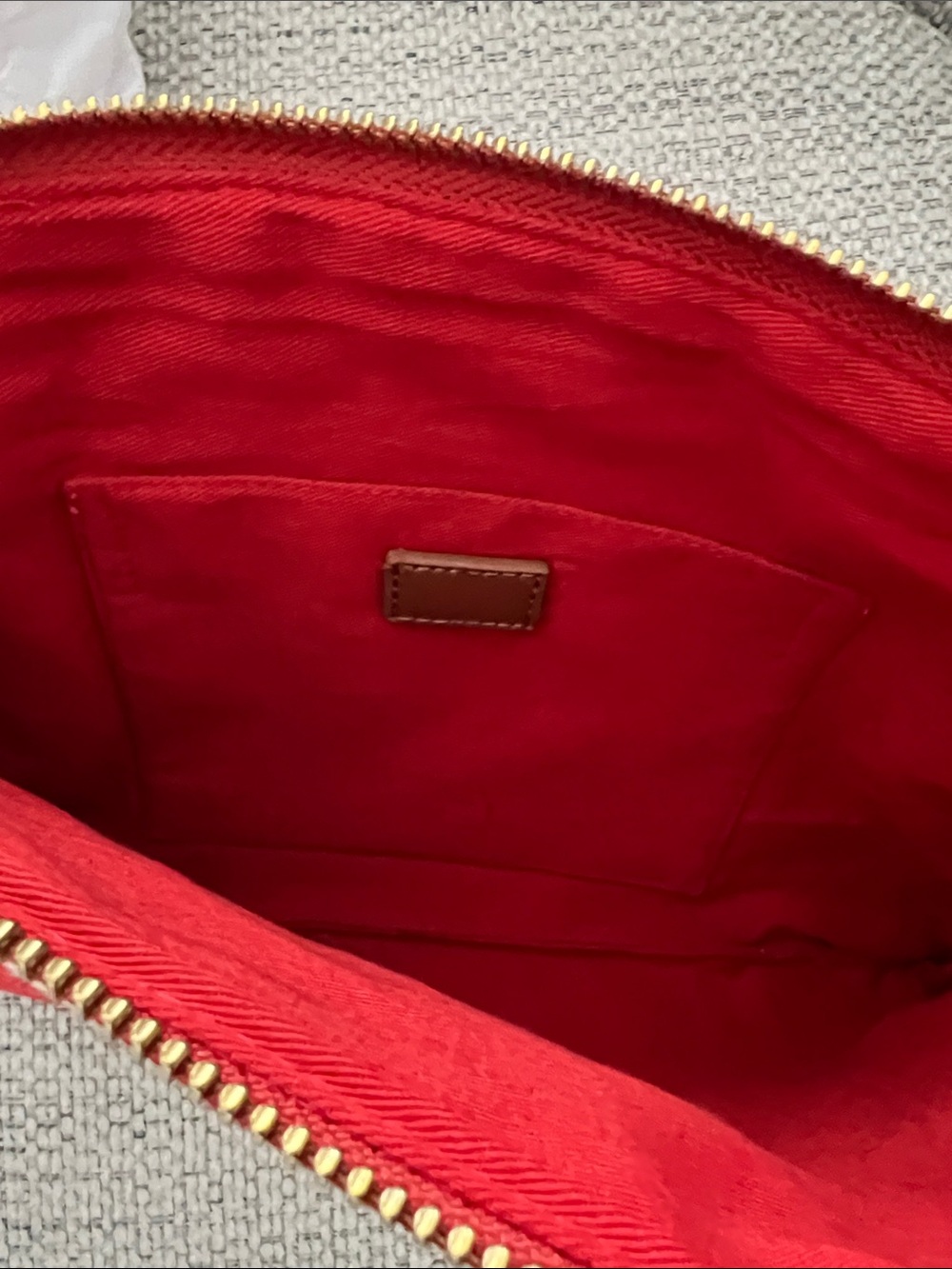 LOFT Red & Cream Striped Palm Embroidered Clutch New with tags - Picture 3 of 6